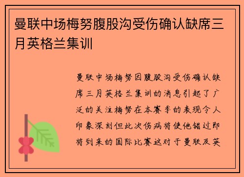 曼联中场梅努腹股沟受伤确认缺席三月英格兰集训 曼联中场梅努腹股沟受伤确认缺席三月英格兰集训
